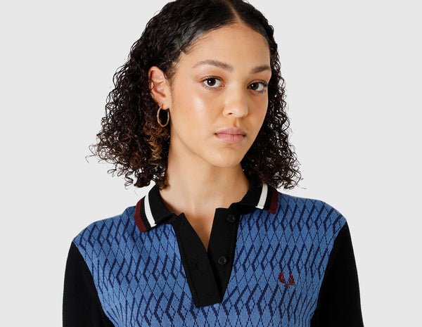 Fred Perry Women s Jacquard Knitted Stripe Dress Twilight Blue size Canada