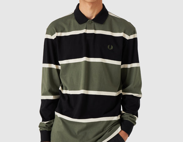 Fred Perry Striped Long Sleeve Polo Laurel Wreath Green size Canada