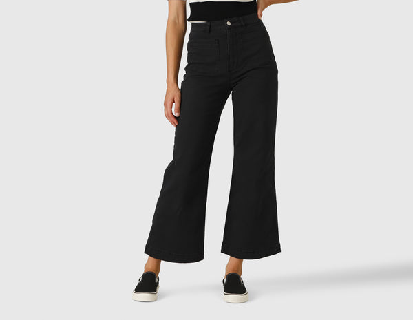 Sailor White High-Waisted Cropped Wide-Leg Jeans