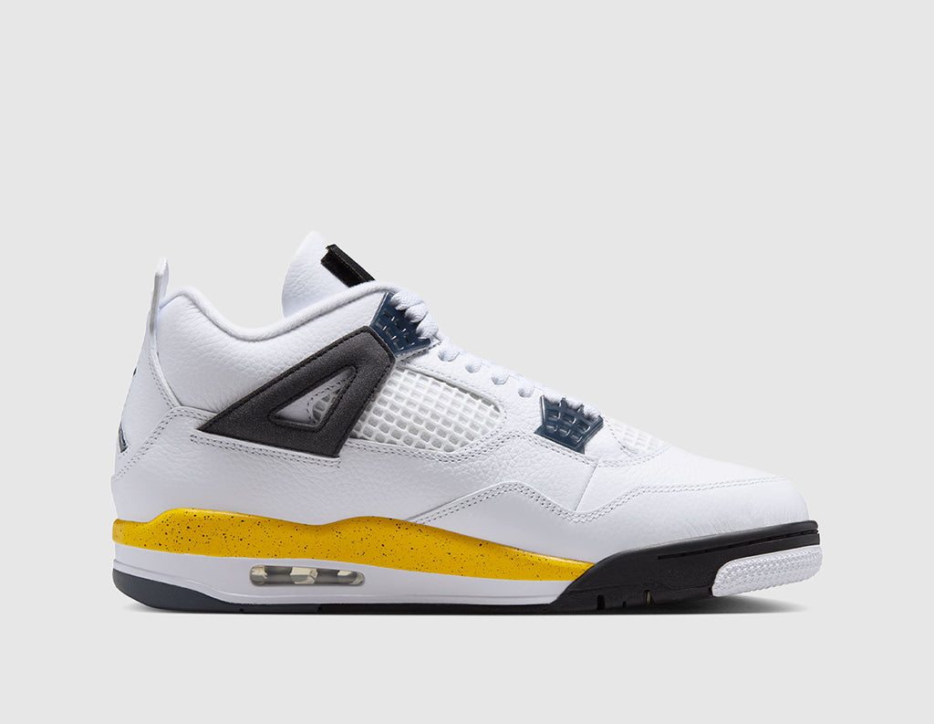 Jordan 4 Retro White / Tour Yellow - Dark Blue Grey