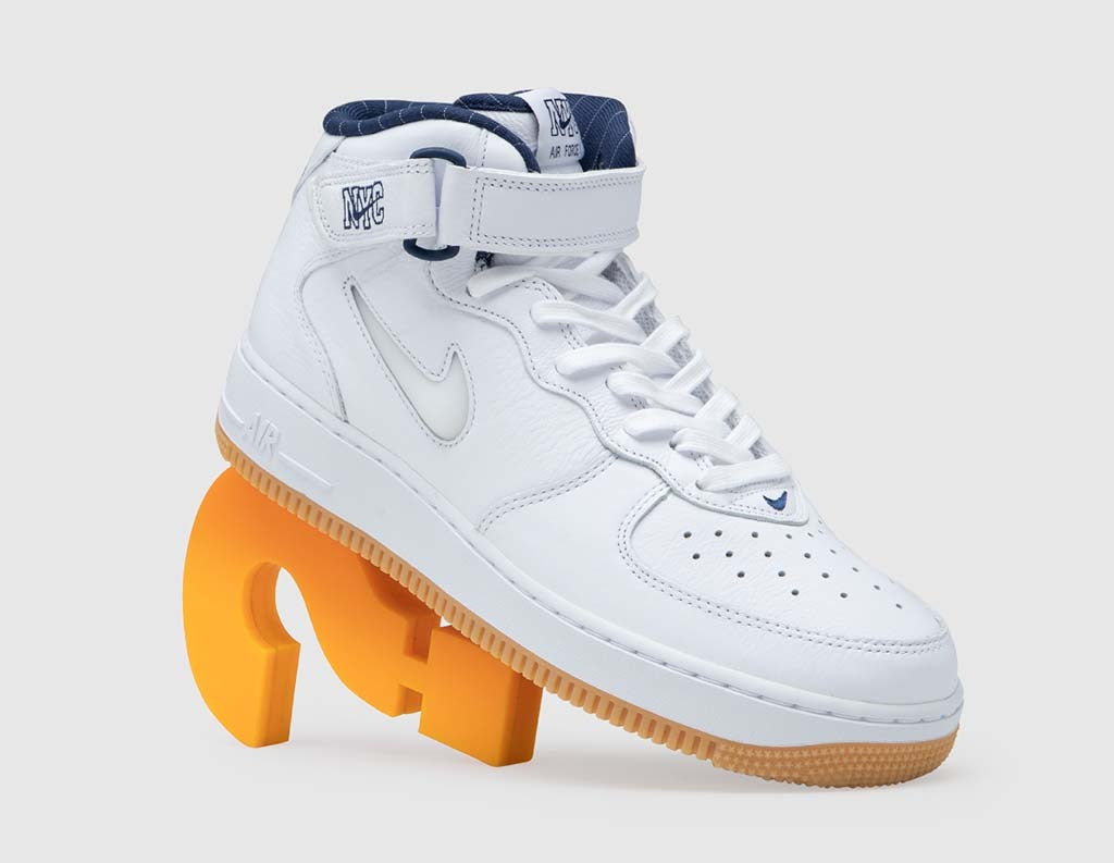 Nike Air Force 1 Mid White / White - Midnight Navy