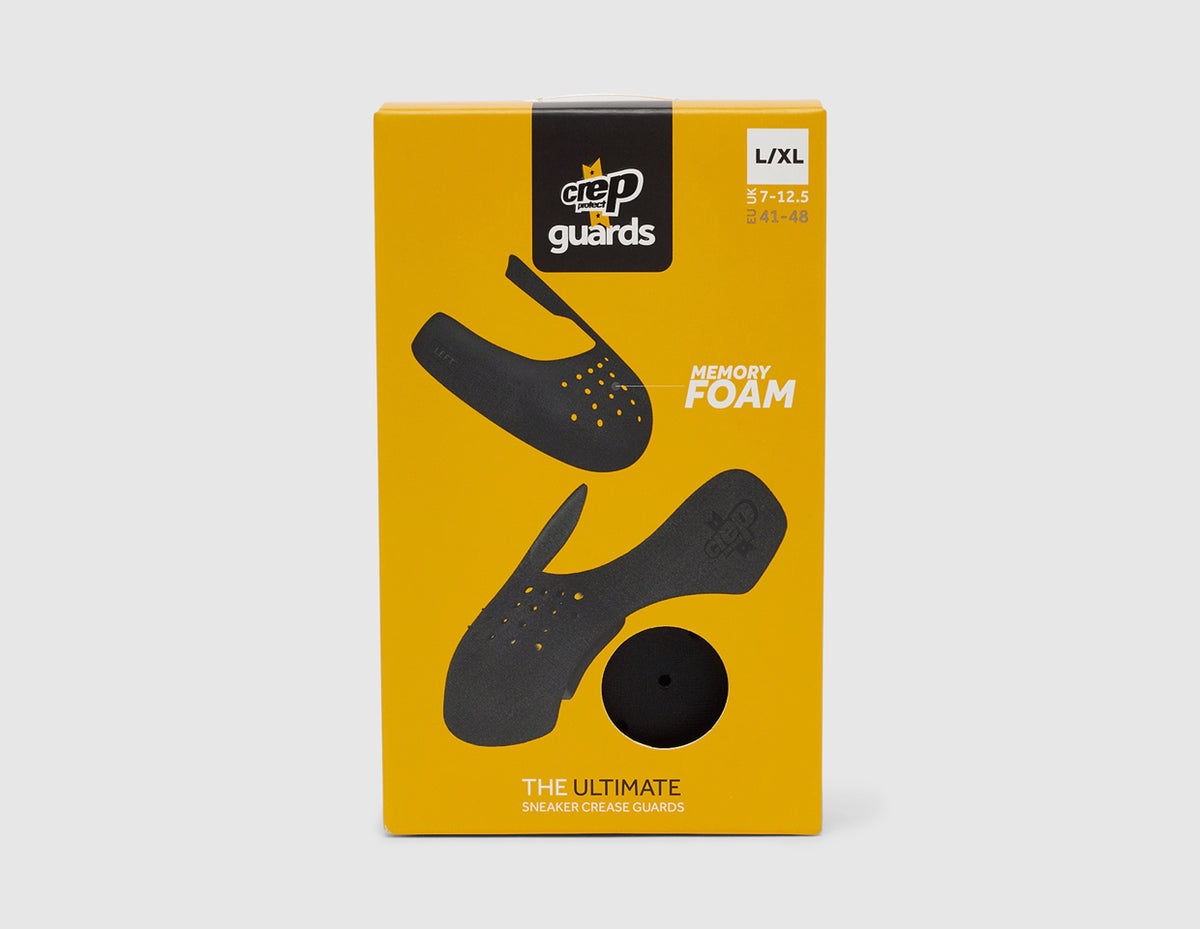 Crep Protect Sneaker Guards 3.0. Front view of yellow and black Crep Protect Sneaker Guards retail box. 