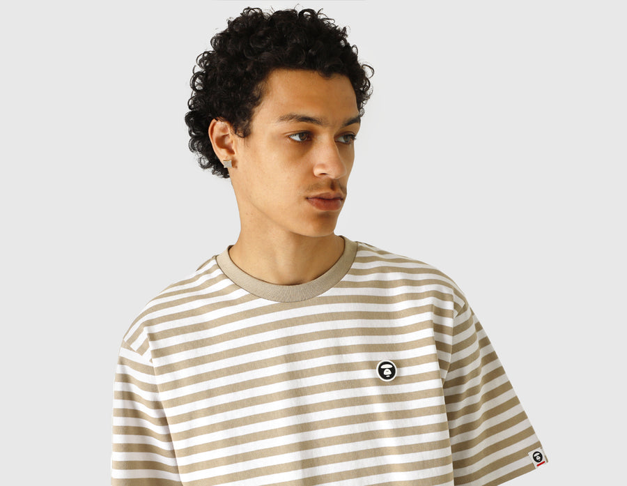 MOONFACE PATCH STRIPED SHORT-SLEEVE BASEBALL SHIRT