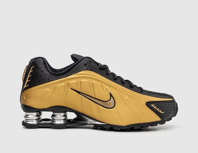 Nike Women's Shox R4 Black / Metallic Gold - Metallic Silver - Low Top