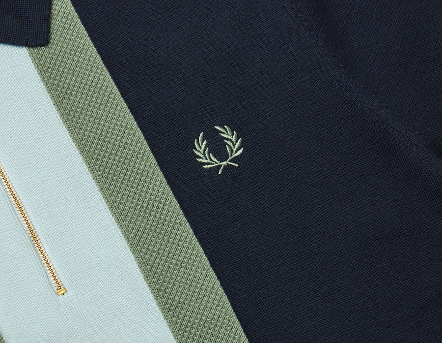 Fred Perry Textured Stripe Knitted Shirt / Dark Airforce