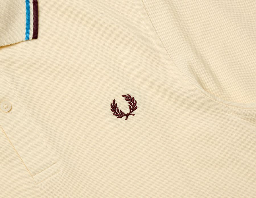 Fred Perry Twin Tipped Shirt Ecru / Court Blue - Oxblood