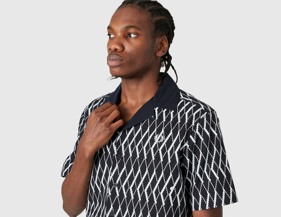 Fred Perry Argyle Print Revere Shirt / Navy