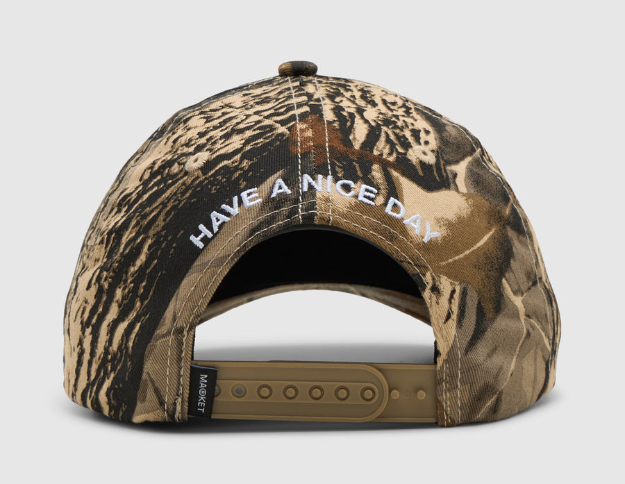 Market Smiley Badge 6 Panel Hat / Tree Camo