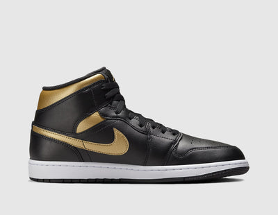 Jordan 1 Mid Black / Metallic Gold - White - Sneakers