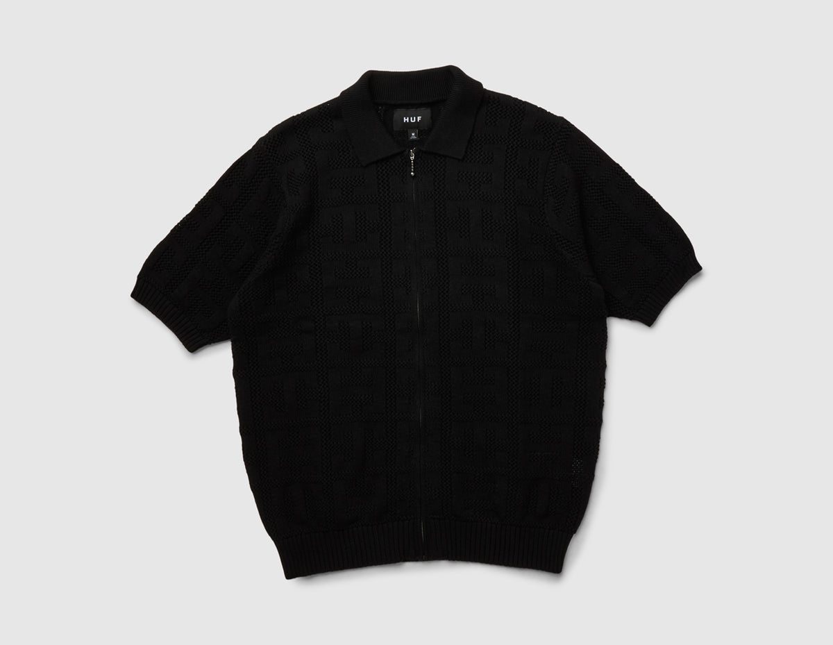 HUF Monogram Zip Sweater Black