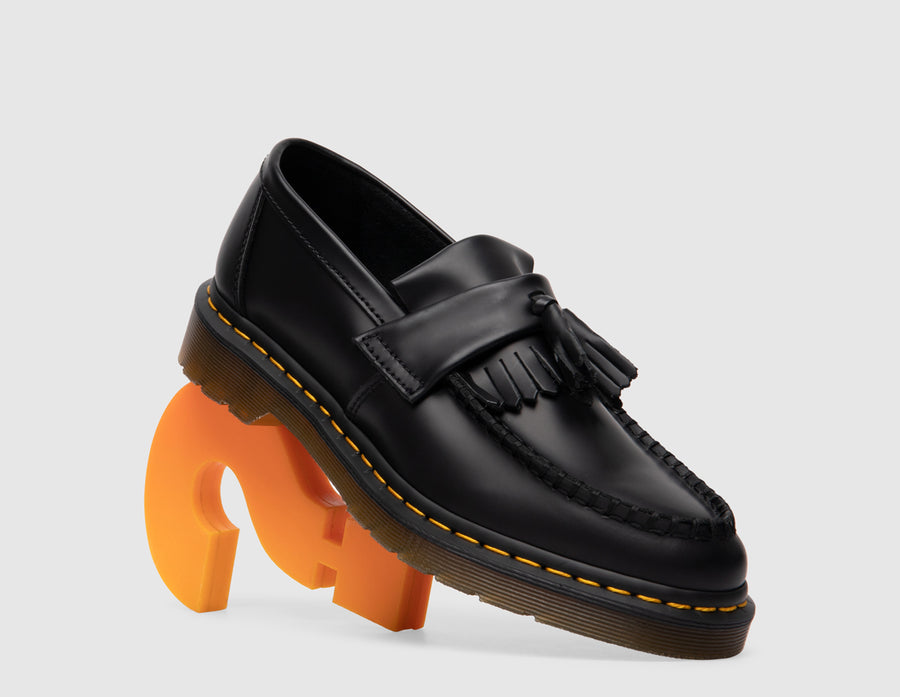 Dr. Martens Adrian Yellow Stitch Tassel Loafer / Black Smooth Leather