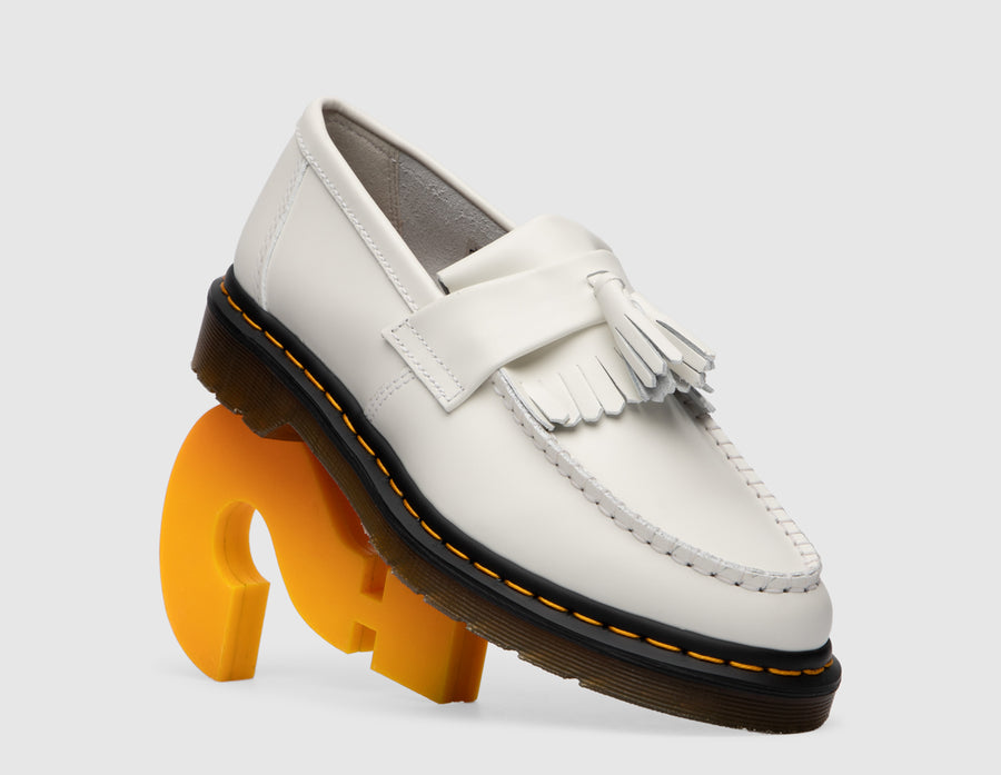 Dr. Martens Adrian Yellow Stitch Tassel Loafer / White Smooth