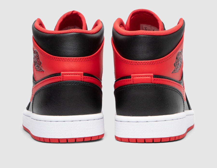 Jordan 1 Mid Black / Fire Red - White