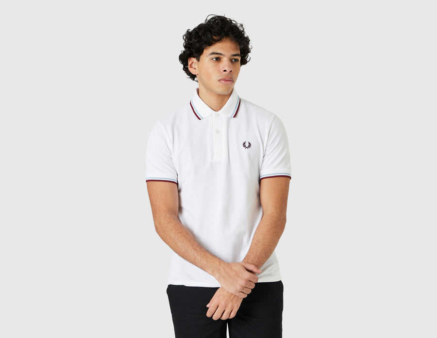 Fred Perry Made in England Twin Tipped Polo Shirt White / Ice - Maroon
