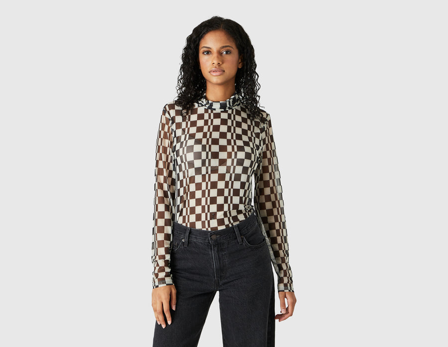 Fred Perry Women’s Chequerboard Mesh Roll Neck Long Sleeve Black / Ecru