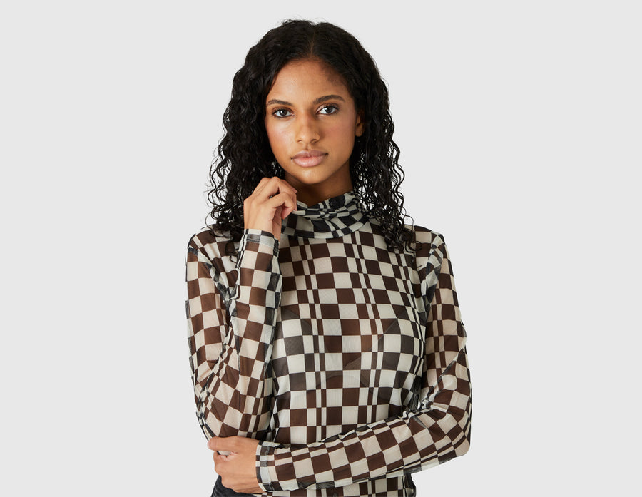 Fred Perry Women’s Chequerboard Mesh Roll Neck Long Sleeve Black / Ecru